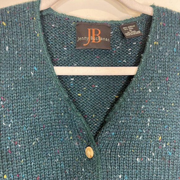 Jenny Buchanan Sweater Vest M Wool Blend Green Button Down Knit Size Medium‎ - Picture 5 of 8